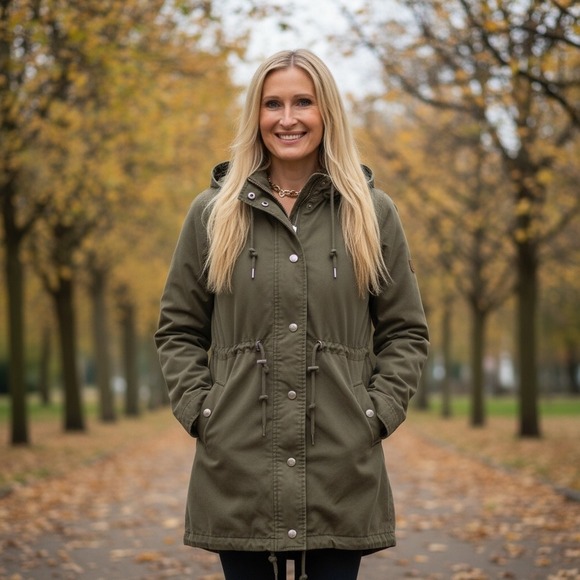 J.Crew Jackets & Blazers - J.Crew Womens Olive Green Utility Parka Hooded Jacket Size S Striped Lining